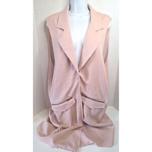 TOPSHOP Raw Edge Open Front Duster Vest Blazer Dusty Pink Zip Pockets Size 12
